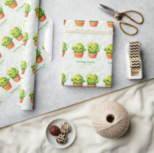 Cute Twin Cactus Baby Shower Wrapping Paper