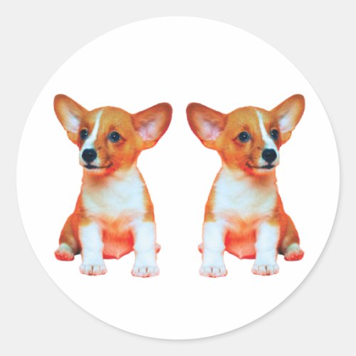 Cute Twin Corgi Puppies Classic Round Sticker
