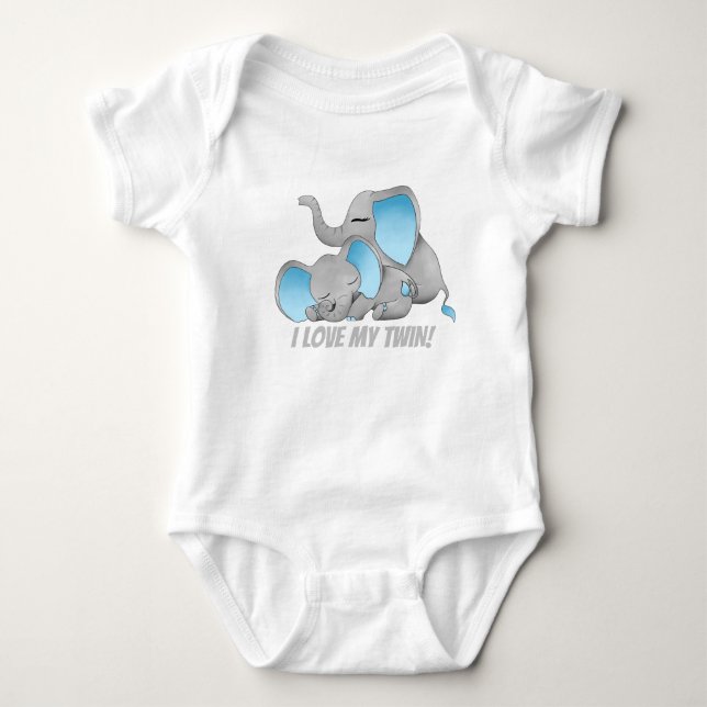 Cute twin elephants add message bodysuit (Front)