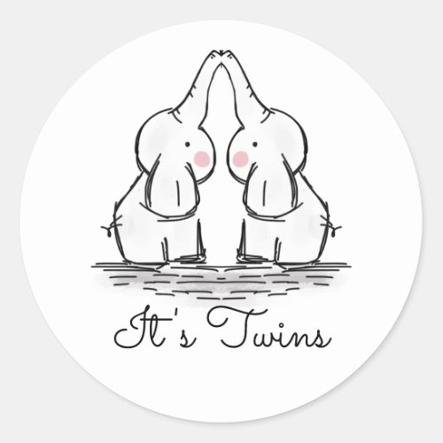 Cute Twin Elephants Baby Shower Classic Round Stic Classic Round Sticker