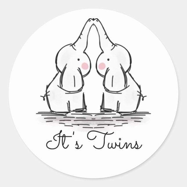 Cute Twin Elephants Baby Shower Classic Round Stic Classic Round Sticker (Front)