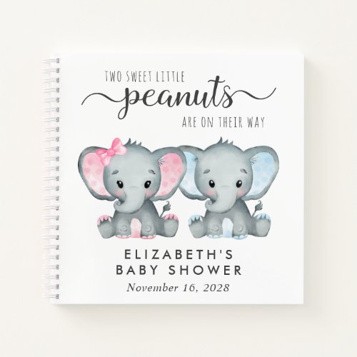 Cute Twin Girl Boy Elephant Baby Shower Guest Book