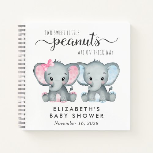 Cute Twin Girl Boy Elephant Baby Shower Guest Book