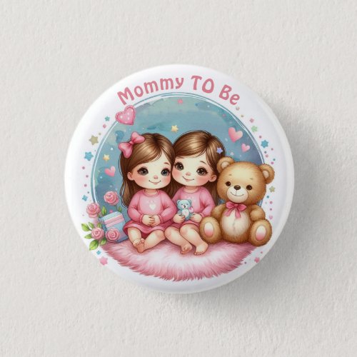 Cute Twin Girls Baby Shower Mommy To Be Button