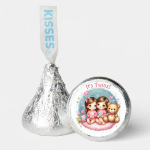 Cute Twin Girl's Baby Shower Watercolor Teddy Bear Hershey®'s Kisses®