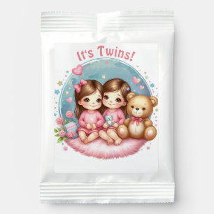 Cute Twin Girl's Baby Shower Watercolor Teddy Bear Hot Chocolate Drink Mix