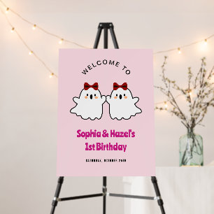 Cute Twin Girls Halloween 1st Birthday Welcome Foam Board
