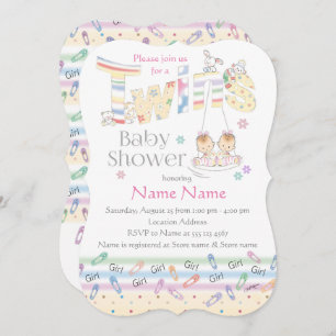 Cute Twin Girls on Swing, baby shower invitation
