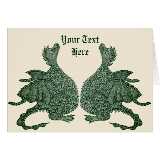 cute twin green dragon mythical fantasy creature cards (Front Horizontal)