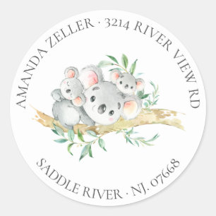 Cute Twin Koala Bear Baby Shower Return Classic Round Sticker