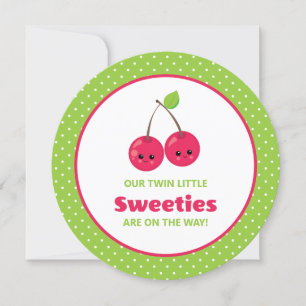 Cute Twin Little Sweeties Cherries Baby Shower Invitation