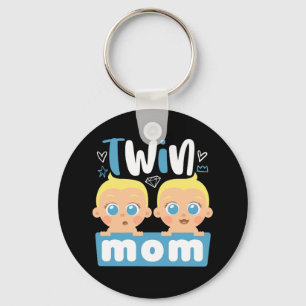 Cute Twin Mom of Baby Boys Cool Mama Mother's Day Keychain