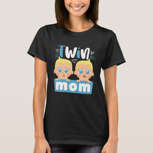 Cute Twin Mom of Baby Boys Cool Mama Mothers Day T_Shirt