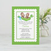 Cute Twin Monkeys Pea Pod Baby Shower Invitations (Standing Front)