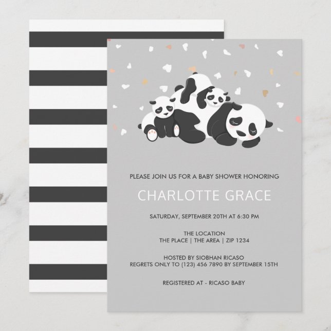 Cute Twin Panda Personalized Baby Shower Invitation (Front/Back)