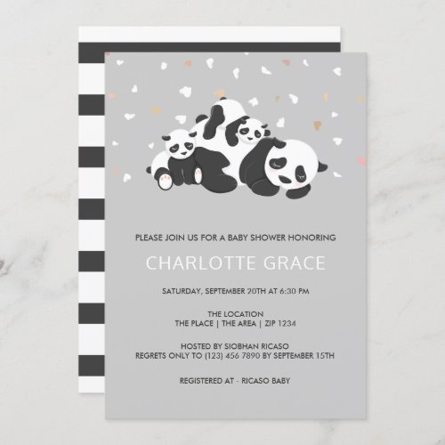 Cute Twin Panda Personalized Baby Shower Invitation