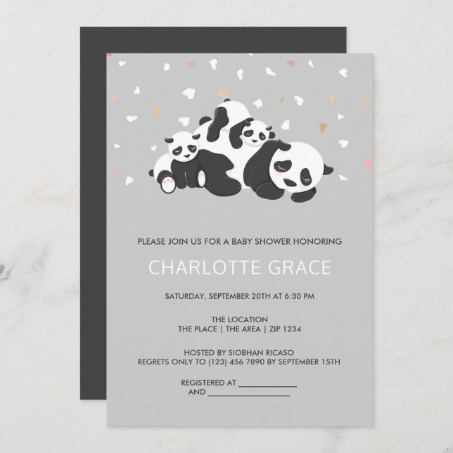 Cute Twin Panda Personalized Baby Shower Invitation (Front/Back)
