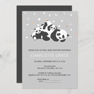 Cute Twin Panda Personalized Baby Shower Invitation