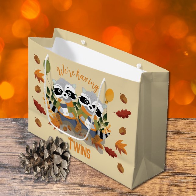 Cute Twin Raccoons Baby Shower Gift Bag (Twin raccoon large gift bag. Check our collection below for wrapping paper . )