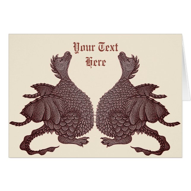 cute twin red dragon mythical fantasy creature cards (Front Horizontal)