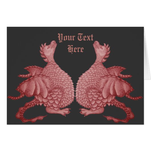 cute twin red dragon mythical fantasy creature cards (Front Horizontal)