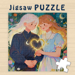 Cute Twin Soul  Love young Man and Woman Couple -  Jigsaw Puzzle