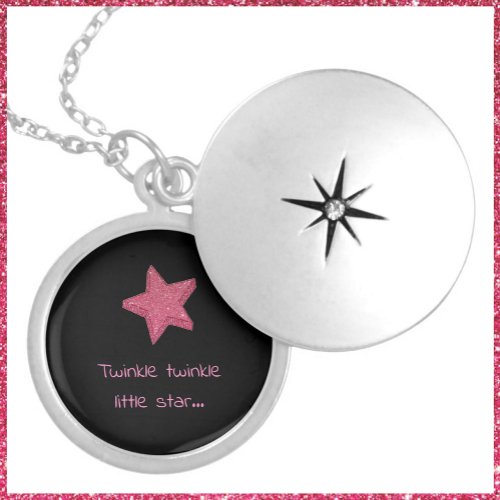 Cute Twinkle Little Star Black and Pink Locket Necklace