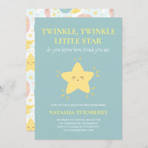 Cute Twinkle Little Star Blue Yellow Baby Shower Invitation