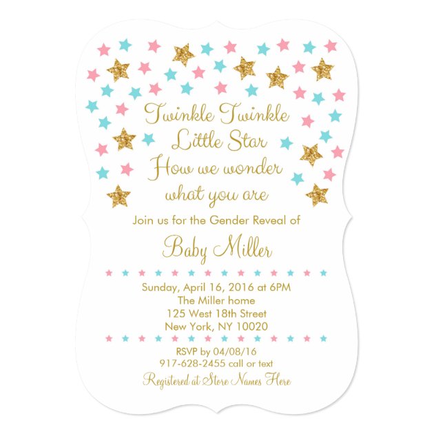 Cute Twinkle Little Star Gender Reveal Invitations