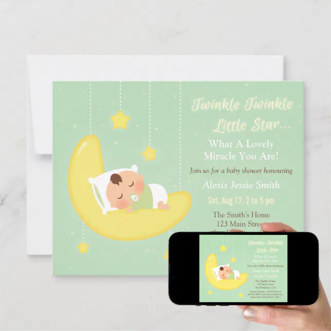 Cute Twinkle Little Star Mint Green Baby Shower Invitation Zazzle