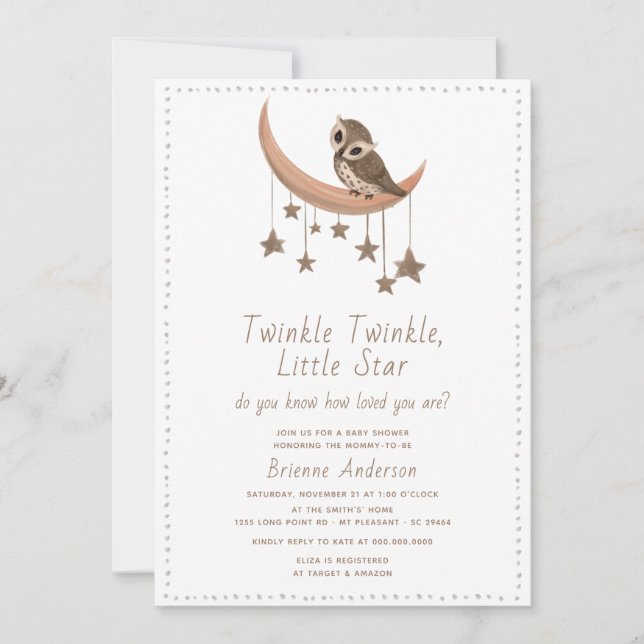 Cute Twinkle Little Star Moon Rustic Baby Shower Invitation (Front)