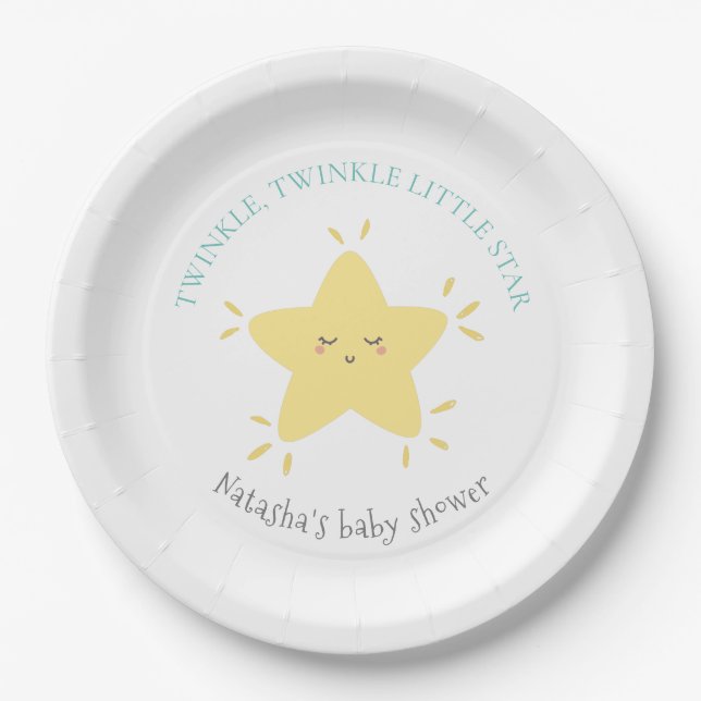 Cute Twinkle Little Star Nursery Rhyme Baby Shower Paper Plates (Front)