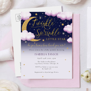Cute Twinkle Little Star Pink Girl Baby Sprinkle Invitation Postcard