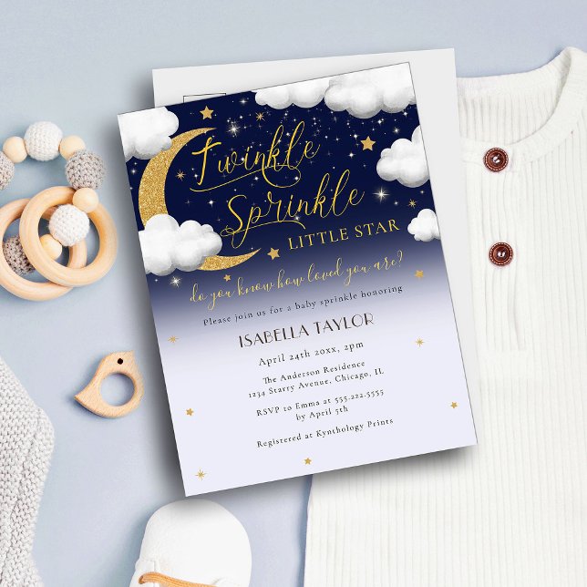 Cute Twinkle Twinkle Little Star Baby Sprinkle Invitation Postcard (Creator Uploaded)