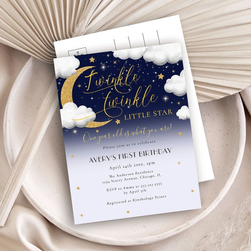 Cute Twinkle Twinkle Little Star First Birthday Invitation Postcard