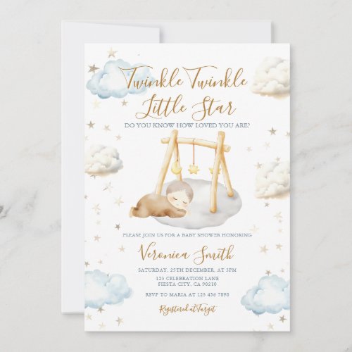 Cute Twinkle Twinkle Little Star Moon Baby Shower Invitation