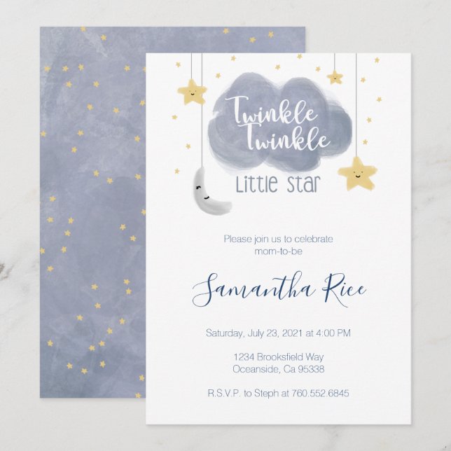 Cute Twinkle Twinkle Little Star Theme Baby Shower Invitation (Front/Back)