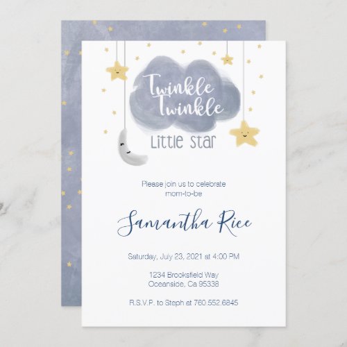 Cute Twinkle Twinkle Little Star Theme Baby Shower Invitation