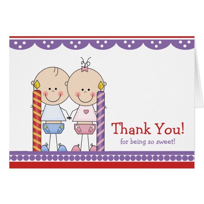 Cute Twins 1st Birthday Thank You Note Card