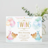 Cute Twins Baby Girl Boy Teddy Bears Baby Shower Invitation (Standing Front)