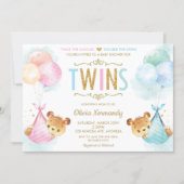 Cute Twins Baby Girl Boy Teddy Bears Baby Shower Invitation (Front)
