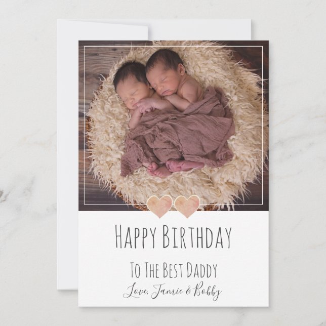 Cute Twins Baby Photo Happy Birthday Dad Holiday Card (Front)