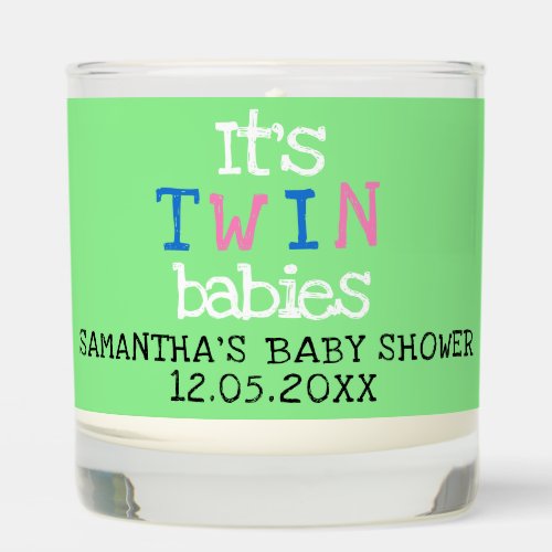 Cute Twins Baby Shower Blue Pink Green  Scented Candle