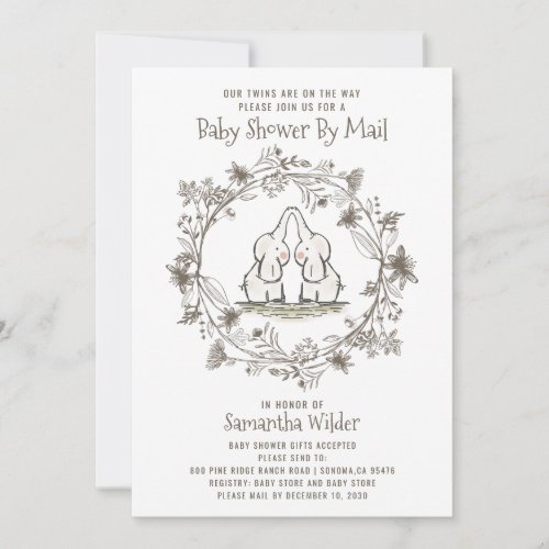 Cute Twins Baby Shower By Mail Elephants Invitation