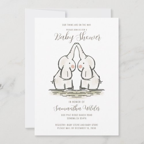 Cute Twins Baby Shower By Mail Elephants Invitation