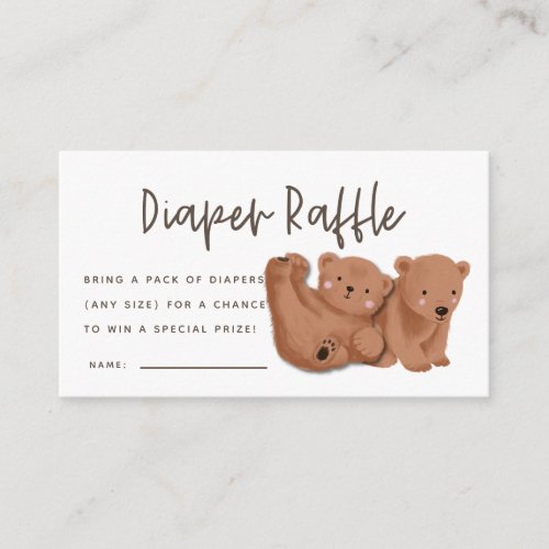 Cute Twins Bear Baby Shower Diaper Raffle Ticket Enclosure Card