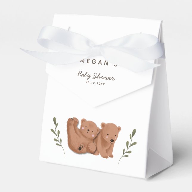Cute Twins Bear Baby Shower  Favor Boxes (Front Side)