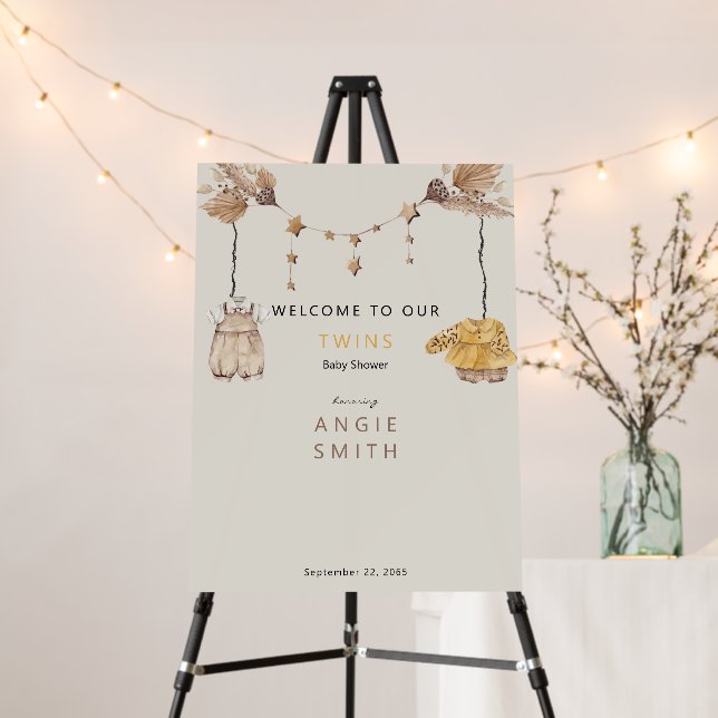 Cute Twins Boy & Girl Baby Shower Welcome Sign (In Situ (Stand))