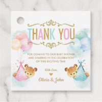 Cute Twins Boy Girl Bears Baby Shower Thank You Favor Tags