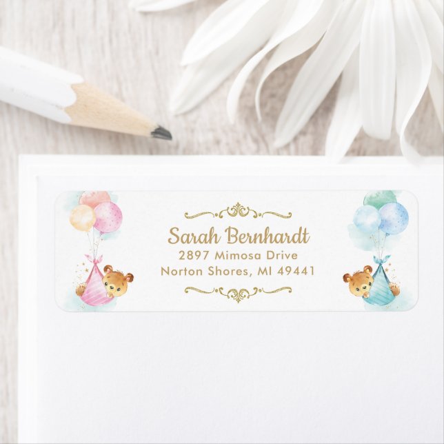 Cute Twins Boy Girl Teddy Bears Baby Shower Label (Insitu)